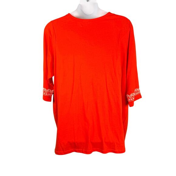 Woman Within Tunic Top Womens 2X 26/28 Red-orange Embroidered 100% Cotton Boho - Picture 6 of 16